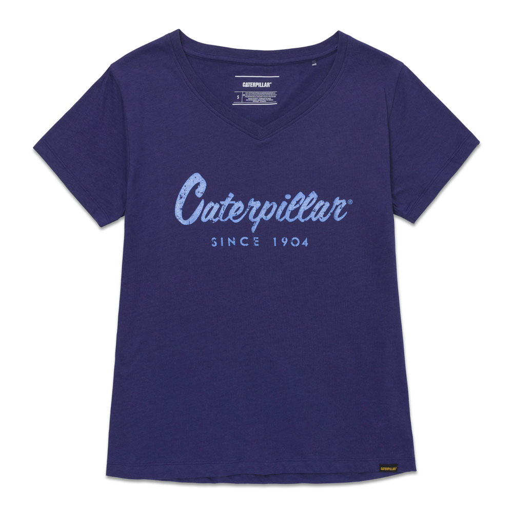 CATERPILLAR METALLIC SCRIPT V-NECK TEE